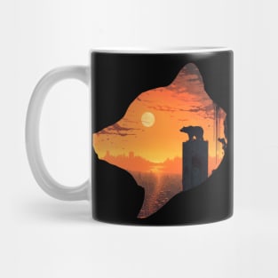 Surreal Bear on top of a building In post apocalypse era Mug